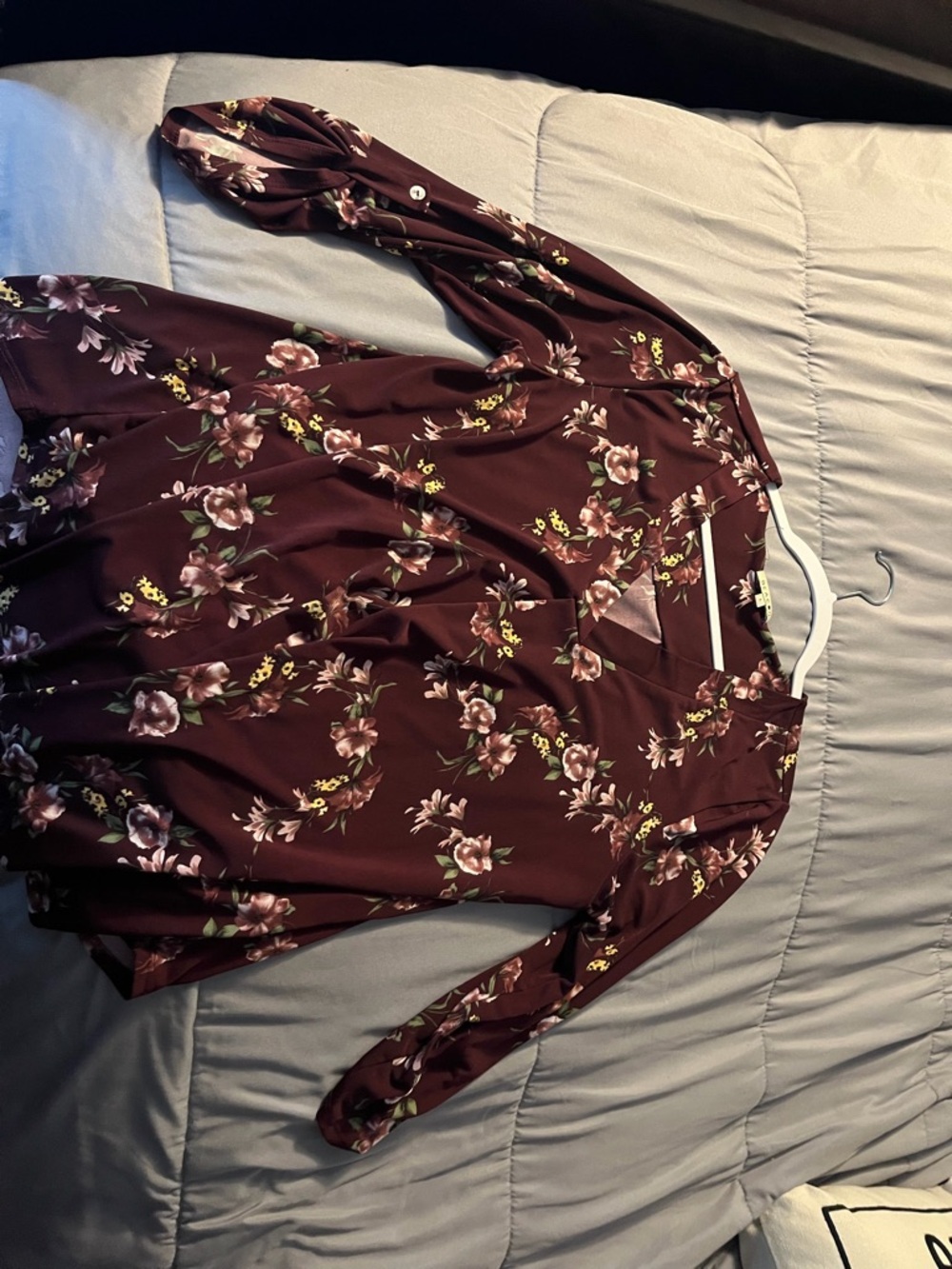 Beacon Burgundy Floral Blouse with Pink and Green Accents